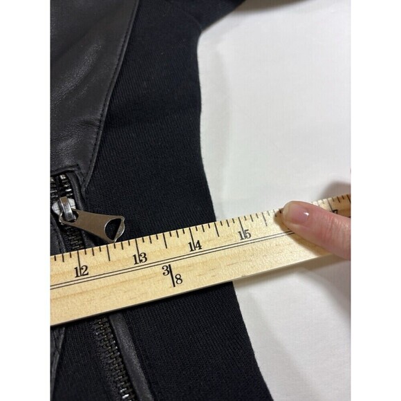 Andrew Marc Moto Felix Jacket Black Leather Small Pockets Knit Panels Gothcore - Picture 9 of 16